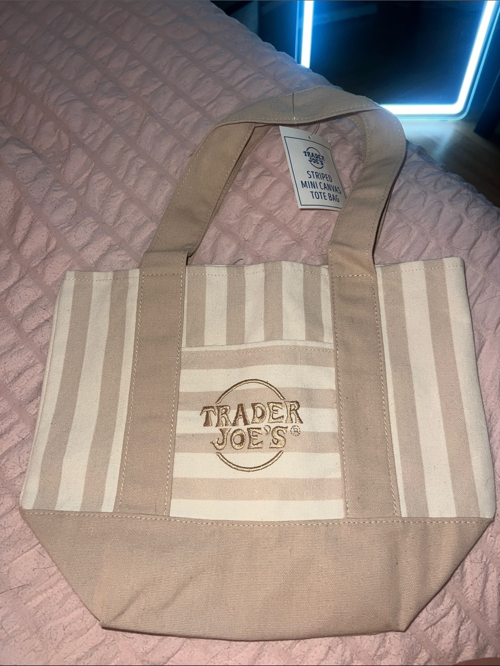 Trader Joe's Beige Striped Canvas Tote